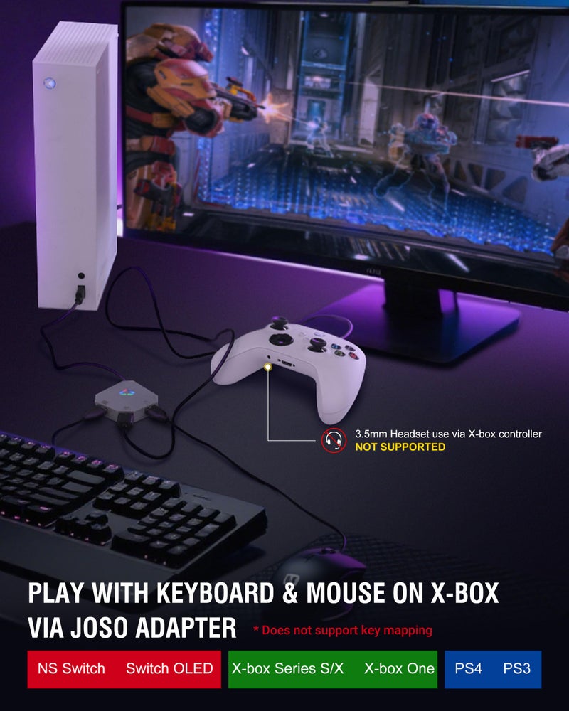 Joso Keyboard and Mouse Adapter for Nintendo Switch, Xbox One, Xbox Series X|S, PS4, PS3 – Console Converter for FPS Games, Adjustable Mouse Sensitivity, Plug & Play - Image 4