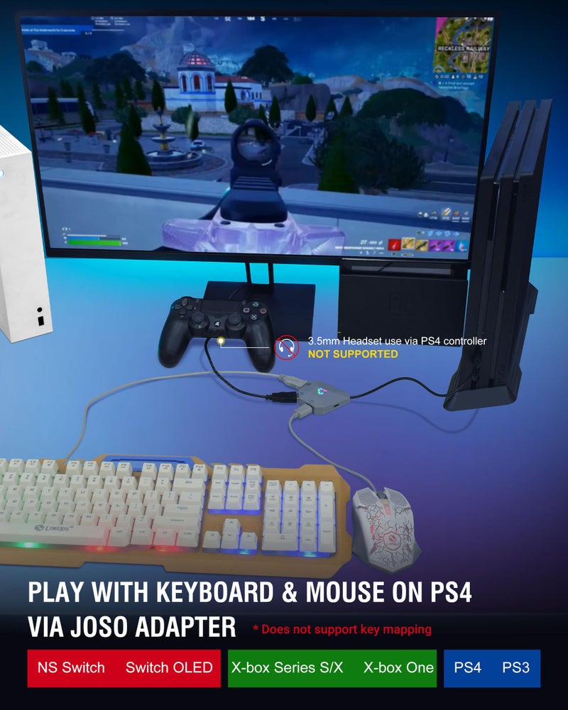 Joso Keyboard and Mouse Adapter for Nintendo Switch, Xbox One, Xbox Series X|S, PS4, PS3 – Console Converter for FPS Games, Adjustable Mouse Sensitivity, Plug & Play - Image 3
