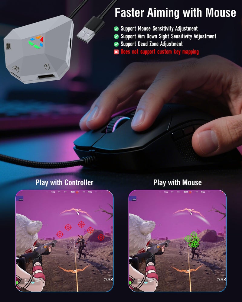 Joso Keyboard and Mouse Adapter for Nintendo Switch, Xbox One, Xbox Series X|S, PS4, PS3 – Console Converter for FPS Games, Adjustable Mouse Sensitivity, Plug & Play - Image 5