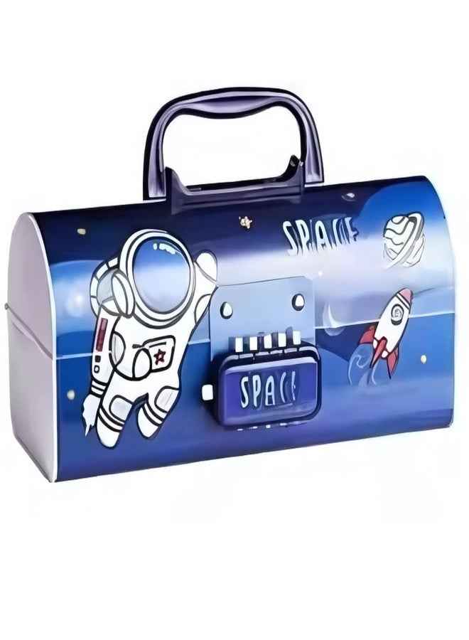 FEBLICH Multilayer Space Theme Password Lock Pencil Box For Kids, Cartoon Print Pen Case For Girls & Boys, Kids Pen & Pencil Box Suitcase Style Password Lock Pencil Case, School Stationery Organizer (Blue) - Image 1
