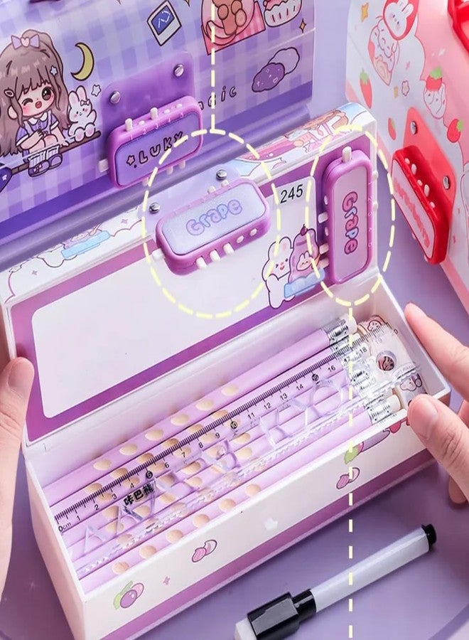 FEBLICH Multilayer Space Theme Password Lock Pencil Box For Kids, Cartoon Print Pen Case For Girls & Boys, Kids Pen & Pencil Box Suitcase Style Password Lock Pencil Case, School Stationery Organizer (Blue) - Image 4