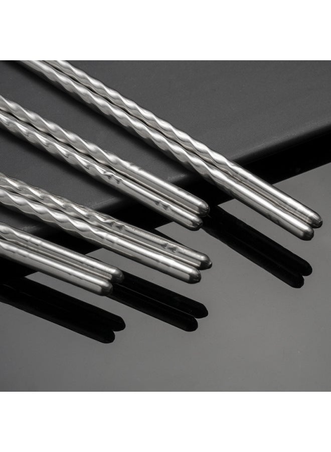 Household Stainless Steel Chopsticks Suction Card Boxed Threaded Chopsticks Five Pairs Canteen Restaurant Non-slip Round Chopsticks-Color:Ten Pairs Of Bare Round Chopsticks  - Image 4