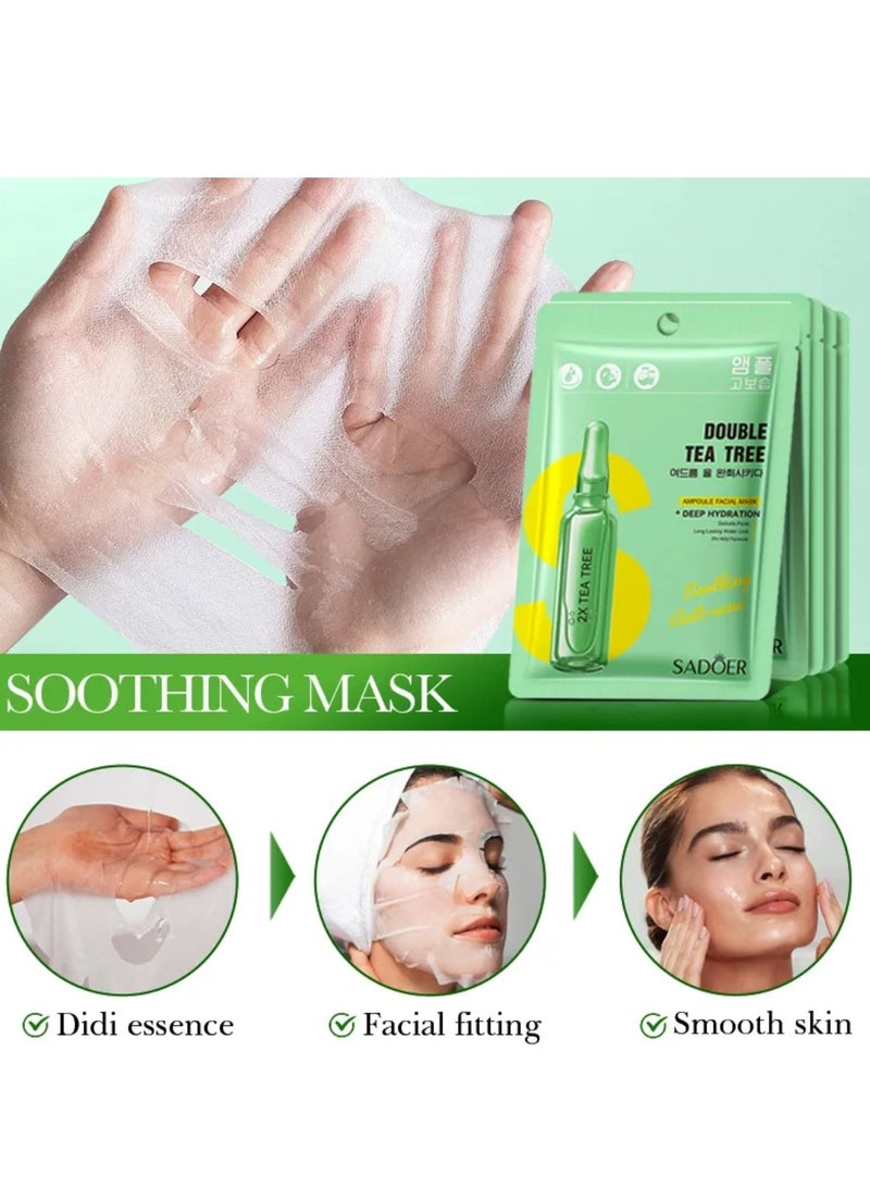 SADOER 10Pcs Double Tree Tree Ampoule Facial Mask for Deep Hydration Moisturizing Soothing Facial Sheet Mask Nourishing Beauty Spa Mask for All Skin Types Collagen Skincare Face Masks for Women and Men - Image 5