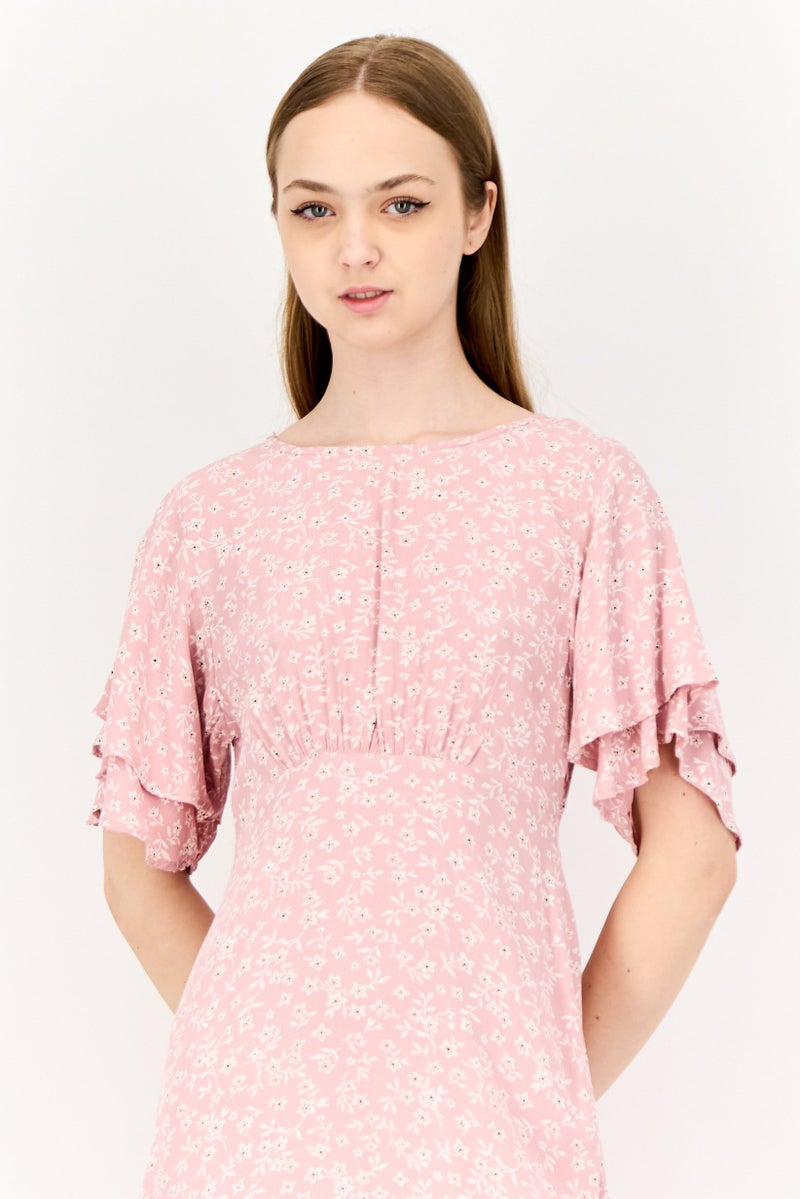 ONLY Women Floral Printed Midi Dress, Light Pink - Image 2
