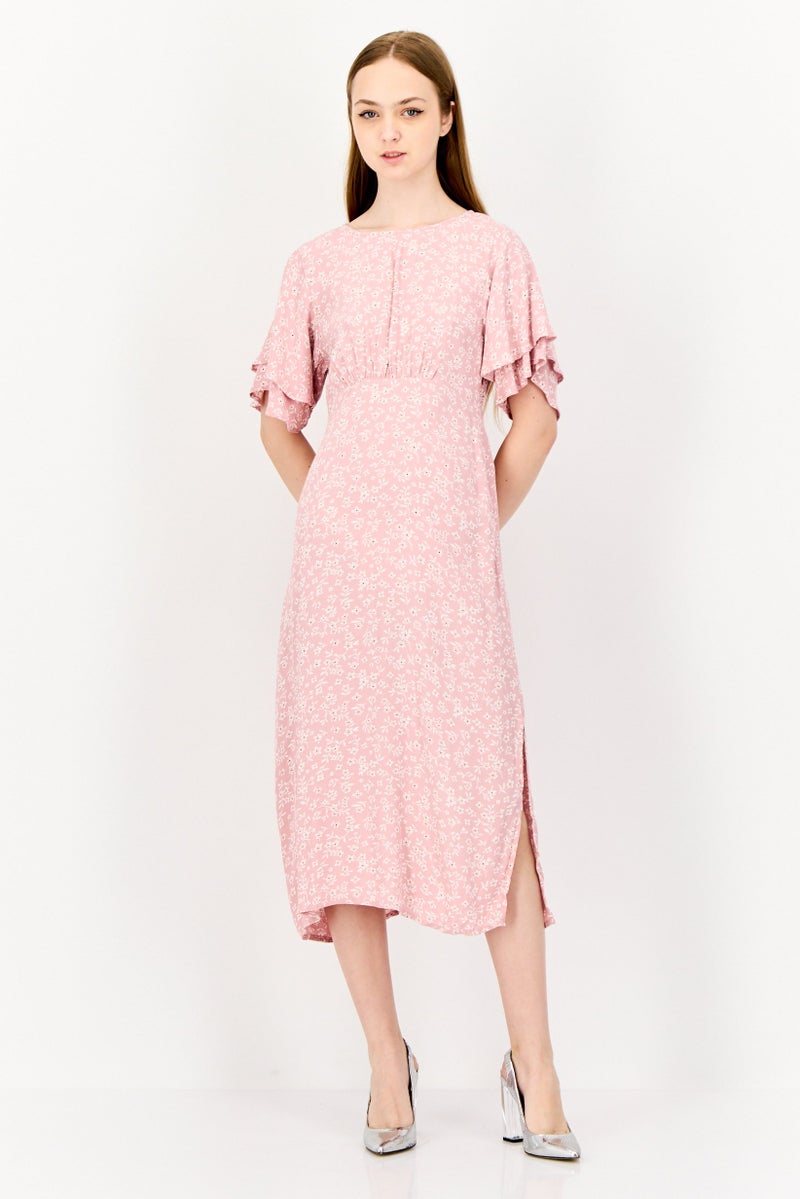 ONLY Women Floral Printed Midi Dress, Light Pink - Image 1