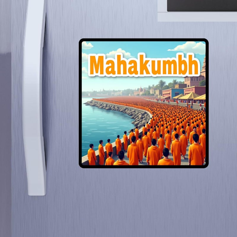 GiftODay Mahakumbh Mela Theme Souvenir Wooden Fridge Magnet for Refrigerator MAHAKUMBH Printed Magnet for Office and Home Decoration Pilgrimage Maha Kumbh Mela Memories Souvenir Gift - Image 2