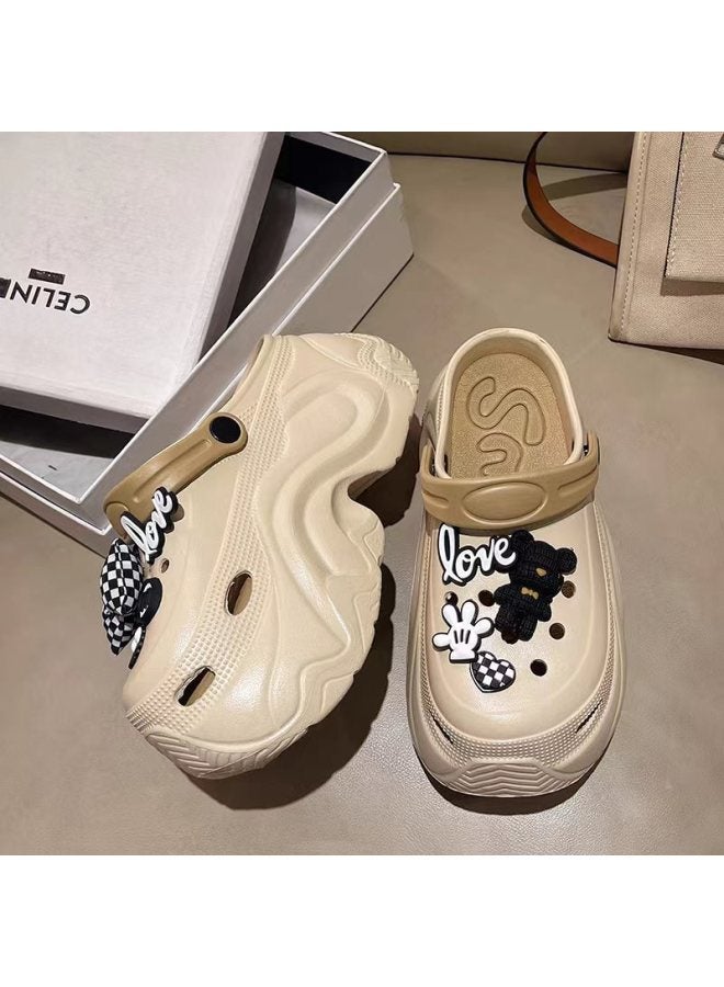 Height-increasing Cartoon Outer Wear Thick-soled Clogs For Women, Super High Heels 9.5cm, Summer With Skirt, Beach Toe Slippers