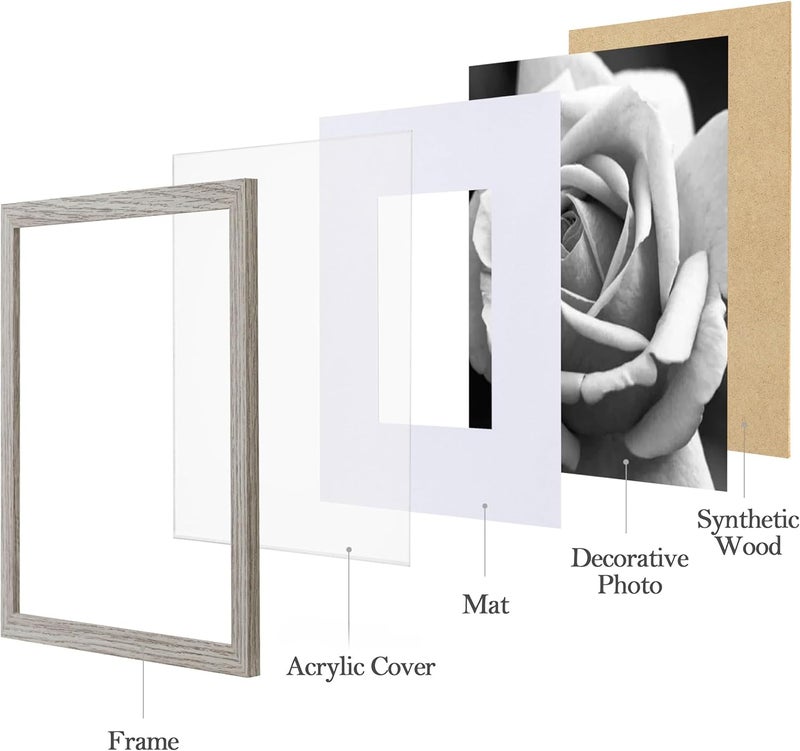 eletecpro 12x12 Picture Frames Set of 9 with Mat for 8x8 Photos or without Mat for 12x12, Square Gallery Wall Decor Collage for Picture Display, Grey Frame Set for Wall Hanging - Image 2