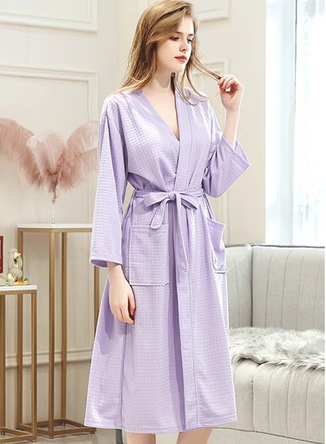 HOMESTAR Premium Waffle Weave Kimono Bathrobe for Adults, Soft Shine Pockets, Spa Bath Robe, Unisex for After Shower or Swimming, Purple - Image 2