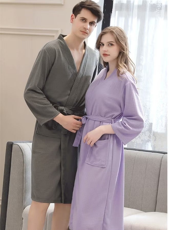HOMESTAR Premium Waffle Weave Kimono Bathrobe for Adults, Soft Shine Pockets, Spa Bath Robe, Unisex for After Shower or Swimming, Purple - Image 3