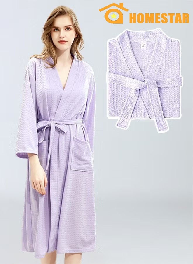 HOMESTAR Premium Waffle Weave Kimono Bathrobe for Adults, Soft Shine Pockets, Spa Bath Robe, Unisex for After Shower or Swimming, Purple - Image 1