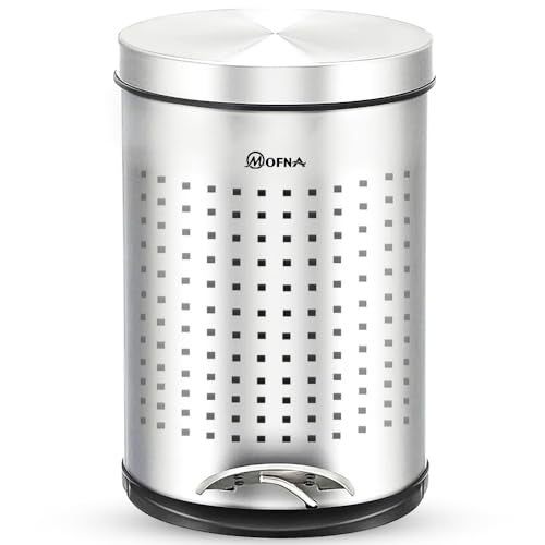 Mofna Stainless Steel Perforated Dustbin with Pedal, Trash Can, Wastebasket, Garbage Bin for Home, Office, Bathroom, Bedroom, Toilet, Outdoor, Indoor and Kitchen, (7x10 In -5 Liter, Silver), Pack of 1 - Image 1