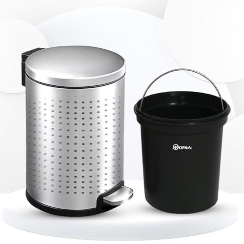 Mofna Stainless Steel Perforated Dustbin with Pedal, Trash Can, Wastebasket, Garbage Bin for Home, Office, Bathroom, Bedroom, Toilet, Outdoor, Indoor and Kitchen, (7x10 In -5 Liter, Silver), Pack of 1 - Image 5