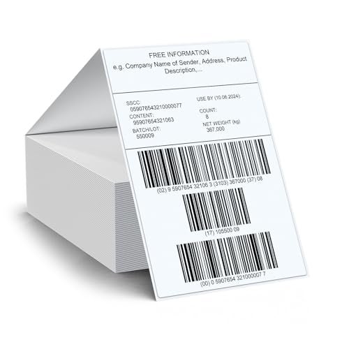FINDAT Thermal Shipping Labels 4x 6 Fanfold Green Vinyl Stickers SelfAdhesive Perforated Line Waterproof Direct Printing Label Paper for UPS Address Mailing Package 250 PCS - Image 1