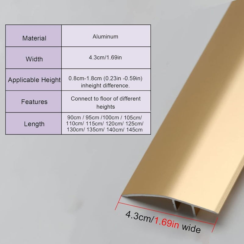 Floor Transition Strip Flooring Edge Trim, 4.3cm Wide Metal Transition Strip Floor, Non-Slip Aluminium Threshold Wood to Tile, Entry Flooring Reducer Hardwood to Carpet ( Color : Gray , Size : Length - Image 2