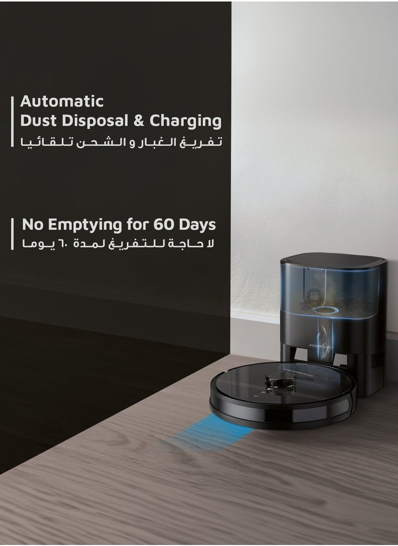 Powerology - Smart Station Robot Vacuum & Mop / Automatic Dust Disposal / Powerful Motor & Suction / Smart Navigation / Efficient Cleaning Routes - Black - Image 1