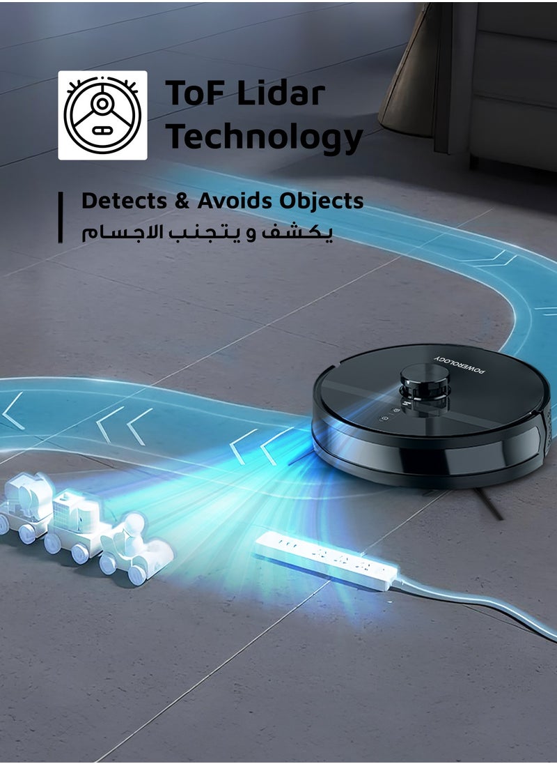 Powerology - Smart Station Robot Vacuum & Mop / Automatic Dust Disposal / Powerful Motor & Suction / Smart Navigation / Efficient Cleaning Routes - Black - Image 1