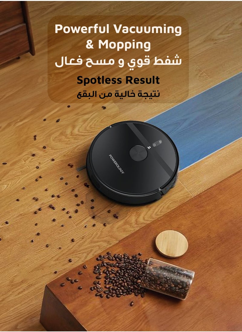 Powerology - Smart Station Robot Vacuum & Mop / Automatic Dust Disposal / Powerful Motor & Suction / Smart Navigation / Efficient Cleaning Routes - Black - Image 1