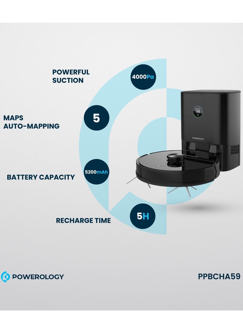 Powerology - Smart Station Robot Vacuum & Mop / Automatic Dust Disposal / Powerful Motor & Suction / Smart Navigation / Efficient Cleaning Routes - Black - Image 1