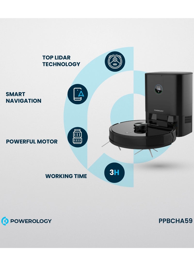 Powerology - Smart Station Robot Vacuum & Mop / Automatic Dust Disposal / Powerful Motor & Suction / Smart Navigation / Efficient Cleaning Routes - Black - Image 1