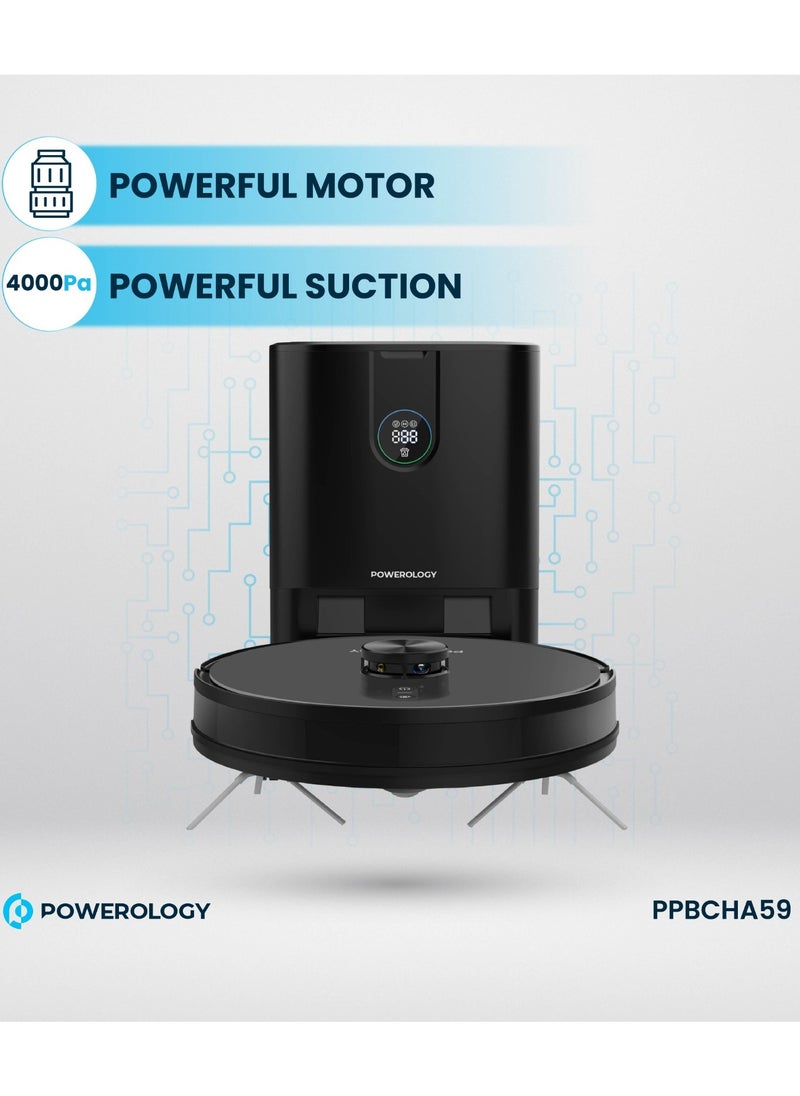 Powerology - Smart Station Robot Vacuum & Mop / Automatic Dust Disposal / Powerful Motor & Suction / Smart Navigation / Efficient Cleaning Routes - Black - Image 1