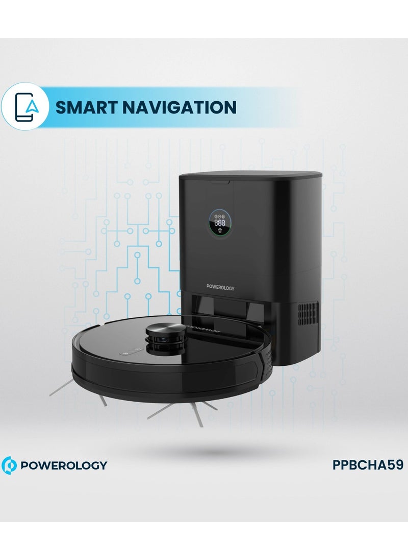 Powerology - Smart Station Robot Vacuum & Mop / Automatic Dust Disposal / Powerful Motor & Suction / Smart Navigation / Efficient Cleaning Routes - Black - Image 1