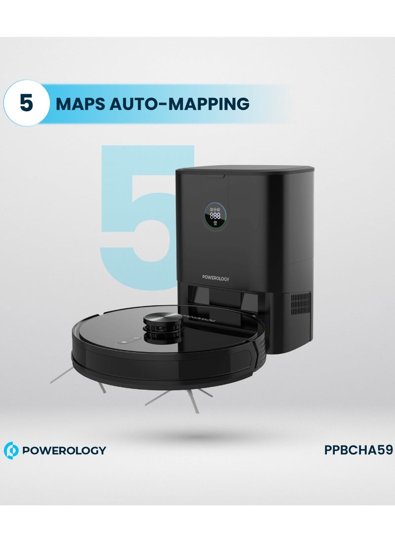 Powerology - Smart Station Robot Vacuum & Mop / Automatic Dust Disposal / Powerful Motor & Suction / Smart Navigation / Efficient Cleaning Routes - Black - Image 1