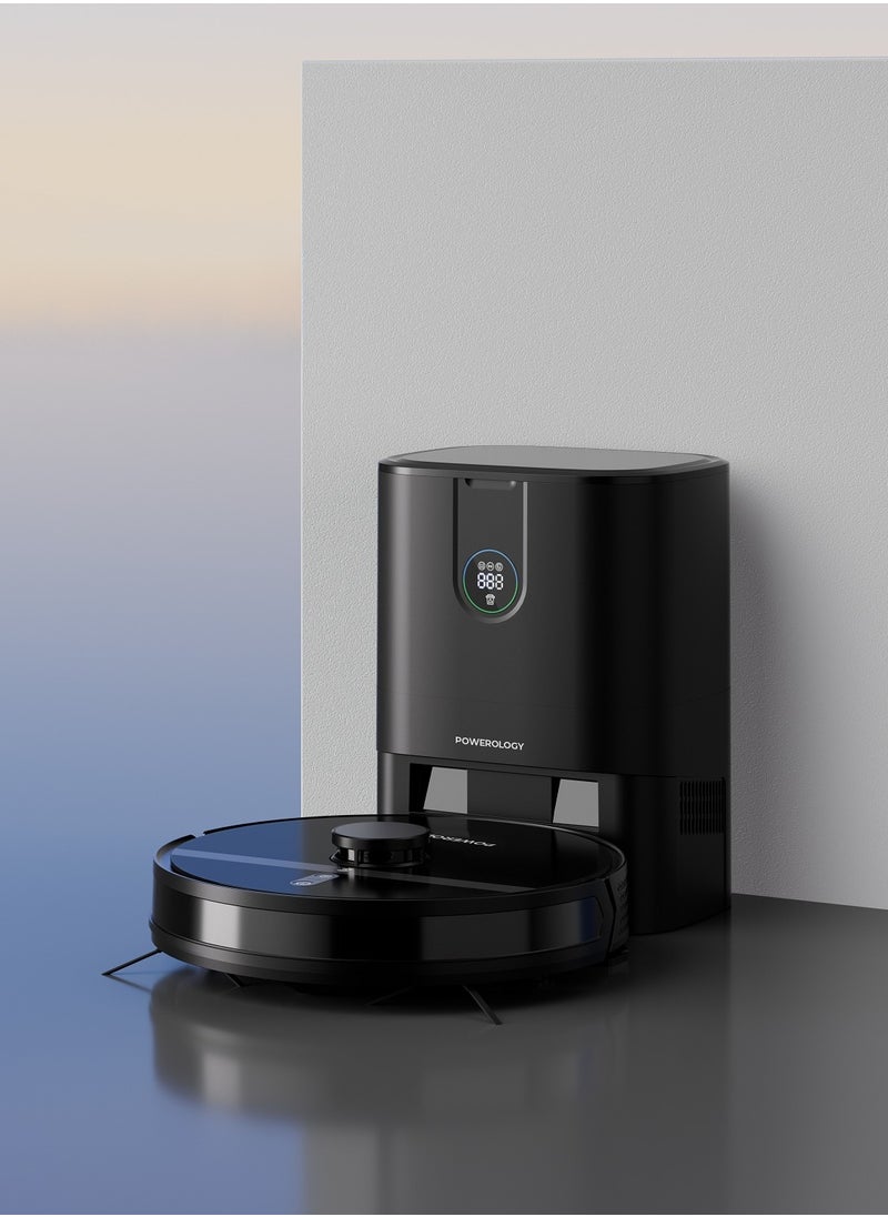 Powerology - Smart Station Robot Vacuum & Mop / Automatic Dust Disposal / Powerful Motor & Suction / Smart Navigation / Efficient Cleaning Routes - Black - Image 1