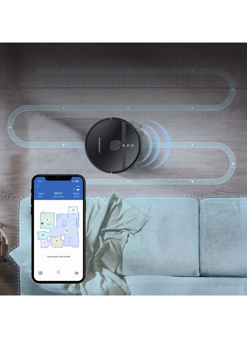 Powerology - Smart Station Robot Vacuum & Mop / Automatic Dust Disposal / Powerful Motor & Suction / Smart Navigation / Efficient Cleaning Routes - Black - Image 1