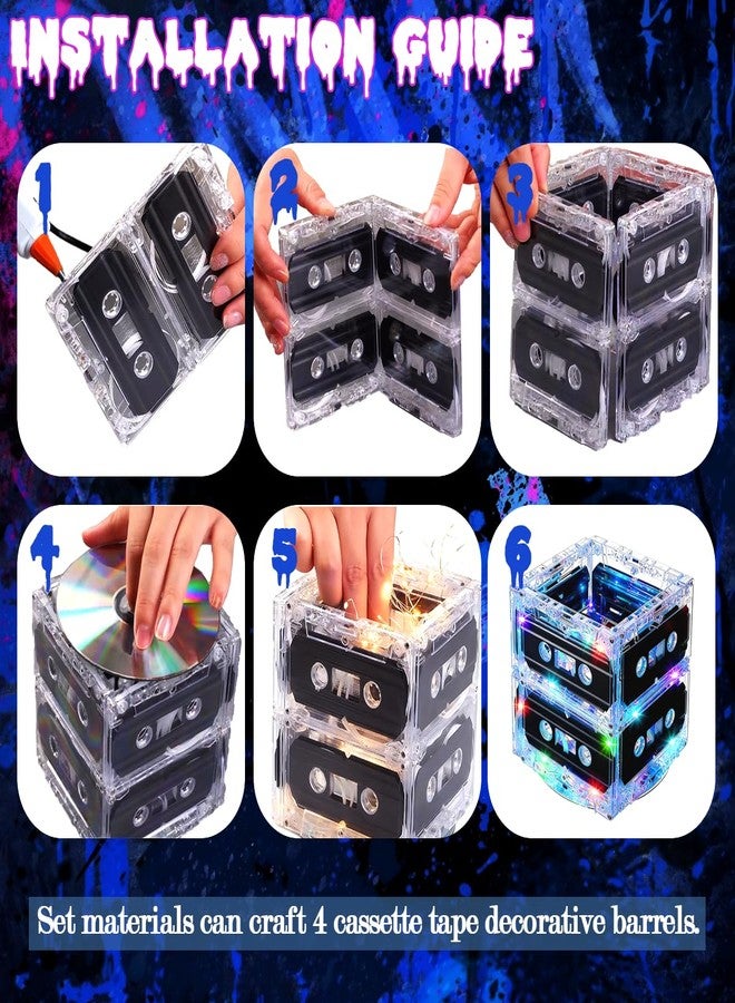 Quaocens 4 Sets 80s Table Decorations 90s Cassette Tape Bucket Centerpiece Neon Light Party Decorations Cassette Tape Music Party Birthday Party Decorations Retro Hip Hop Theme for 1980s 1990s - Image 4