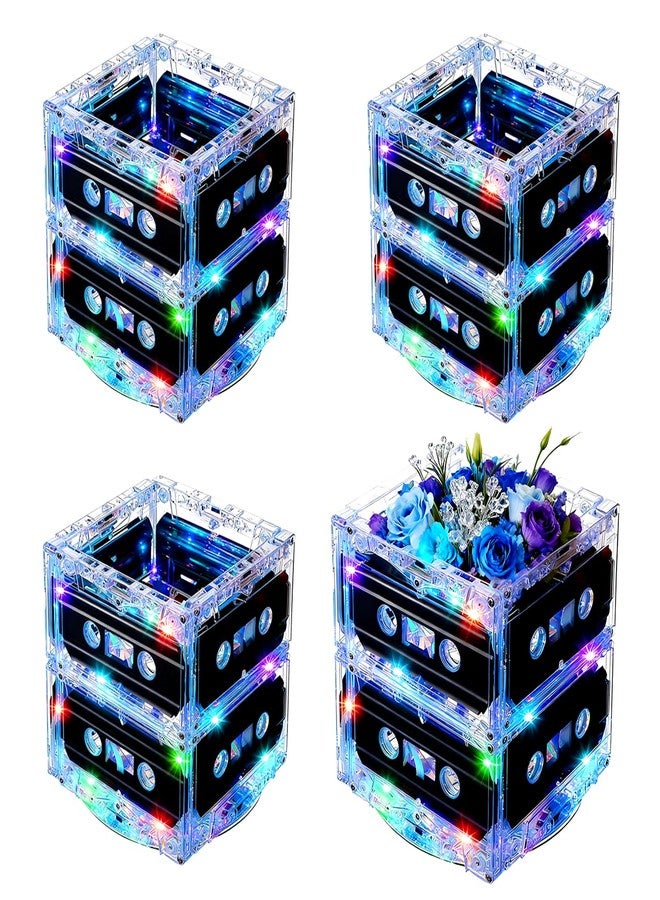 Quaocens 4 Sets 80s Table Decorations 90s Cassette Tape Bucket Centerpiece Neon Light Party Decorations Cassette Tape Music Party Birthday Party Decorations Retro Hip Hop Theme for 1980s 1990s - Image 1