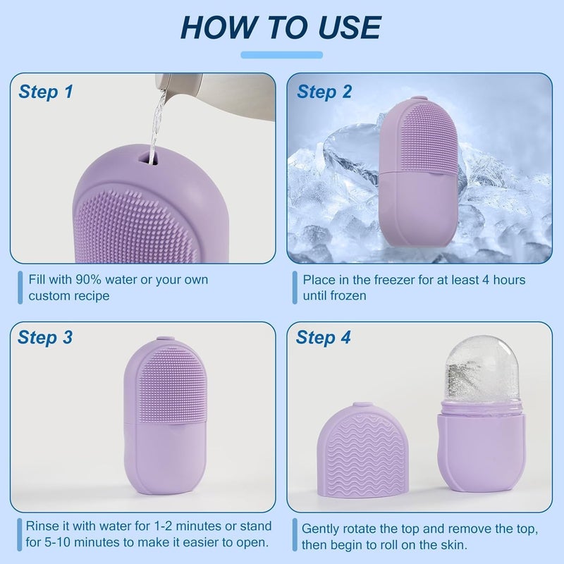 أسطوانة ثلج للوجه والعين قابلة لإعادة الاستخدام - مدلك للوجه لشد البشرة وتقليل الانتفاخ، مع فرشاة تنظيف سيليكون مدمجة، أرجواني - Image 3