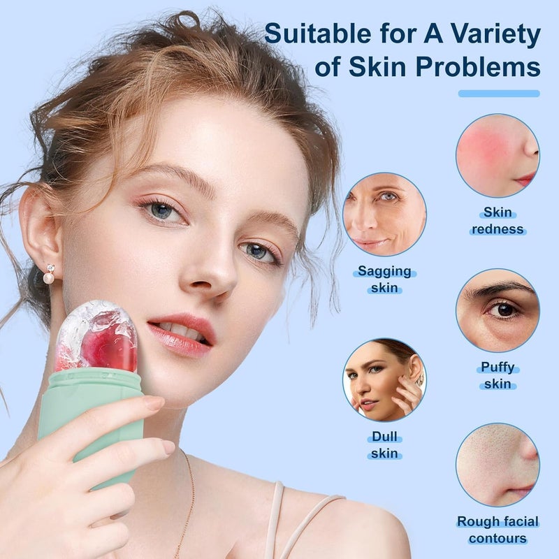 أسطوانة ثلج للوجه والعين قابلة لإعادة الاستخدام - مدلك للوجه لشد البشرة وتقليل الانتفاخ، مع فرشاة تنظيف سيليكون مدمجة، أرجواني - Image 2