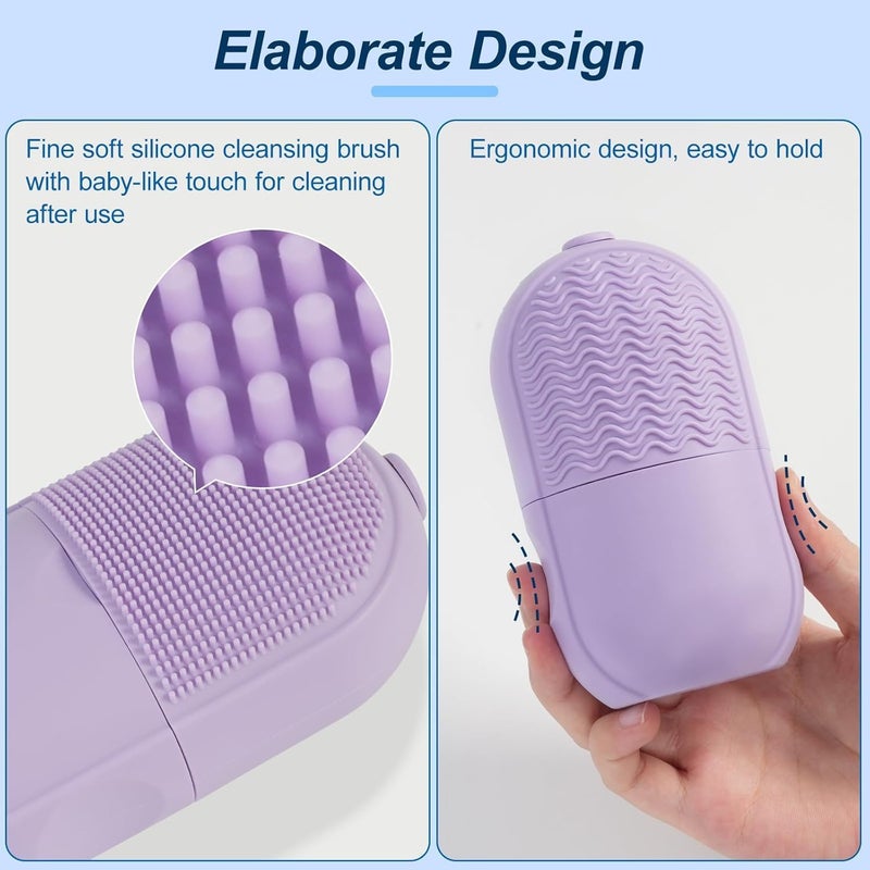 أسطوانة ثلج للوجه والعين قابلة لإعادة الاستخدام - مدلك للوجه لشد البشرة وتقليل الانتفاخ، مع فرشاة تنظيف سيليكون مدمجة، أرجواني - Image 5