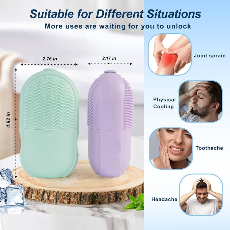 أسطوانة ثلج للوجه والعين قابلة لإعادة الاستخدام - مدلك للوجه لشد البشرة وتقليل الانتفاخ، مع فرشاة تنظيف سيليكون مدمجة، أرجواني - Image 4