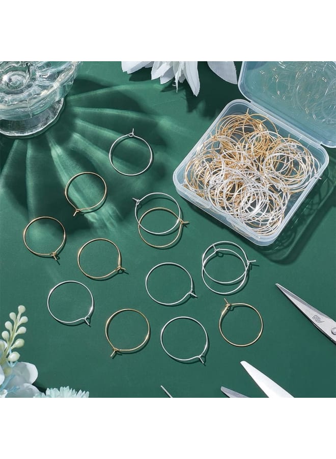 Round Hoop Earrings,100 pcs 2 Colors 25mm(1 Inch) Brass Wire Hoops Wine Glass Charm Rings Beading Hoop for DIY Craft MakingDecoration Party Favors, Golden/Silver - Image 2