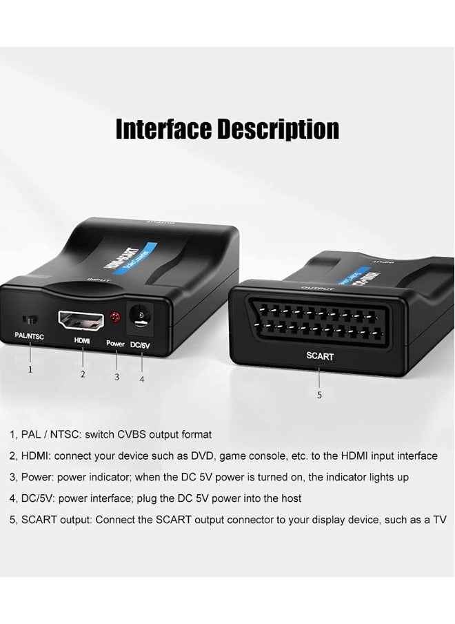 ماركة غير محددة محول HDMI إلى SCART - يحول فيديو وصوت HDMI بدقة 1080P إلى إشارة SCART CVBS تناظرية، يدعم تنسيقات PAL و NTSC، مثالي لجهاز PS3، مشغلات Blu-ray، وجهاز STB.  - Image 3