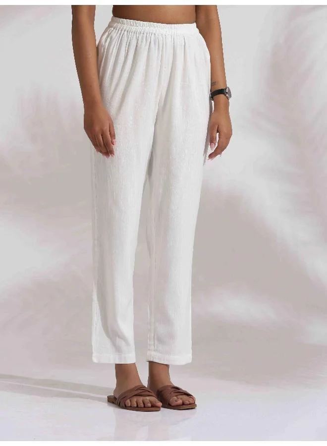 ترو برونز trueBrowns Off-White Cotton Embroidered A-line Co-ord Set