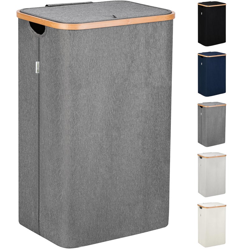 Lonbet LONBET Laundry Basket with Lid Made from Breathable Fabric  Aesthetic Clothes Hampers for Laundry with Side Handles  Sturdy Bamboo Frame 26 Gallons  Single Gray 