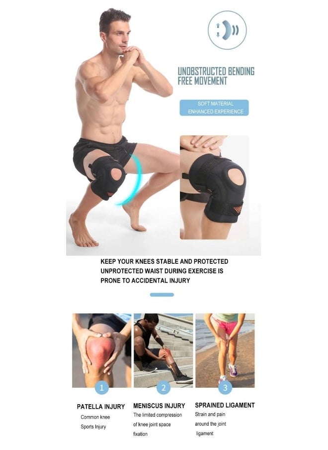 Generic Knee Brace, Knee Brace with Side Stabilizers, Open Patella Knee Support for Arthritis, Joint Pain, Meniscus Tear. Sports Knee Pads for Men Women Running, Basketball, Working Out, Volleyball 
