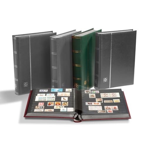 LIGHTHOUSE – “PREMIUM” Bonded Leather Cover Stockbook for Stamps - 64 Black Cardstock A4 Pages with Clear Strips and Double Linen Hinges - Green - Image 1