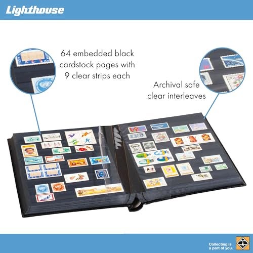 LIGHTHOUSE – “PREMIUM” Bonded Leather Cover Stockbook for Stamps - 64 Black Cardstock A4 Pages with Clear Strips and Double Linen Hinges - Green - Image 2