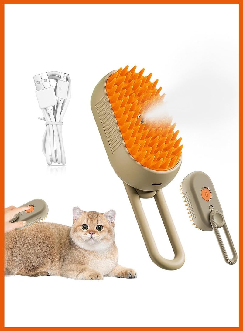 فرشاة بخار القطط، فرشاة بخار القطط 3 في 1، فرشاة بخار القطط للتدليك، فرشاة متعددة الوظائف للعناية بالقطط، فرشاة شعر القطط المتطاير والمتشابك (بيج) - Image 1