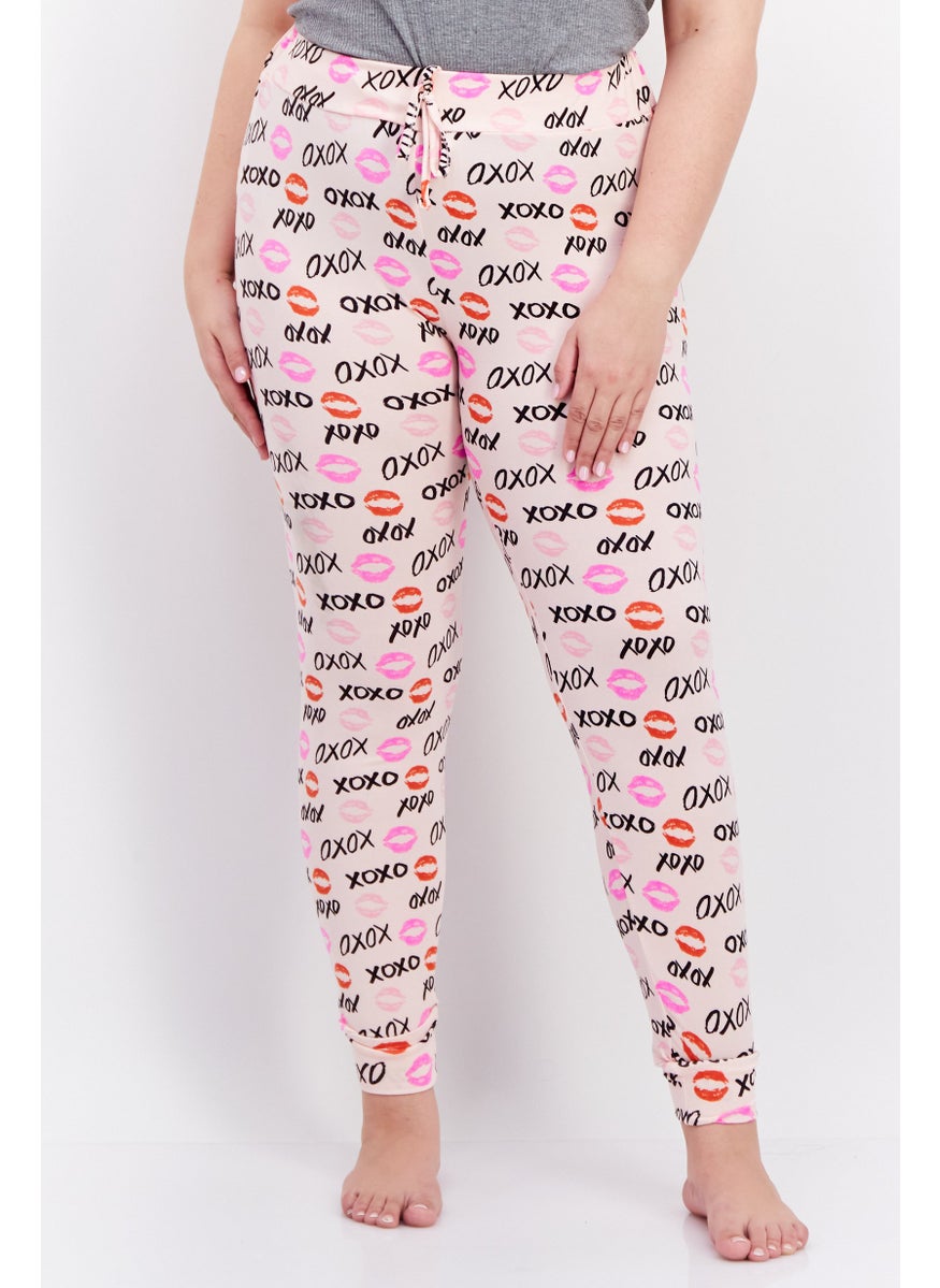 French Affair Women Allover Printed Drawstring Pajama Pants, Pink Combo  - Image 1