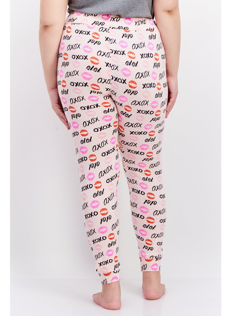 French Affair Women Allover Printed Drawstring Pajama Pants, Pink Combo  - Image 2