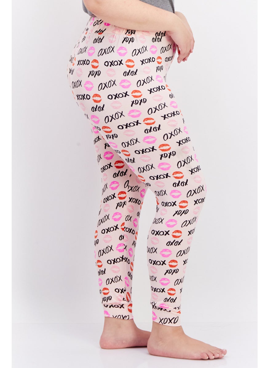 French Affair Women Allover Printed Drawstring Pajama Pants, Pink Combo  - Image 3
