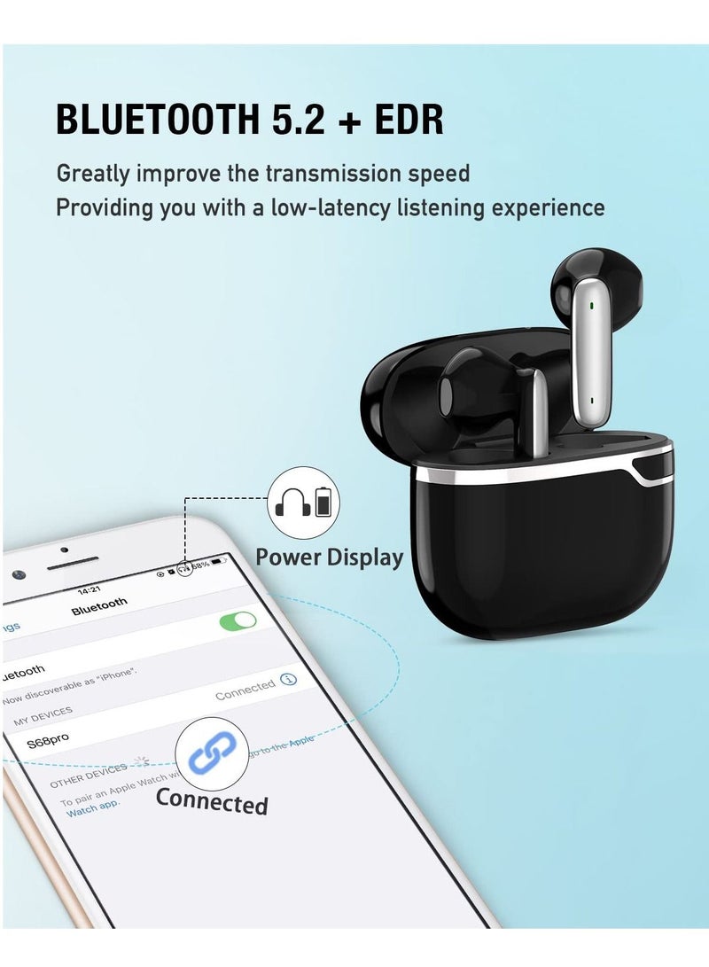 True Wireless Earbuds, Bluetooth 5.2 in-Ear Mini Earphones with Mic, Waterproof Headphones for Sport, Touch Control Headset with USB-C for Smart Phone Computer Laptop, Black - Image 2