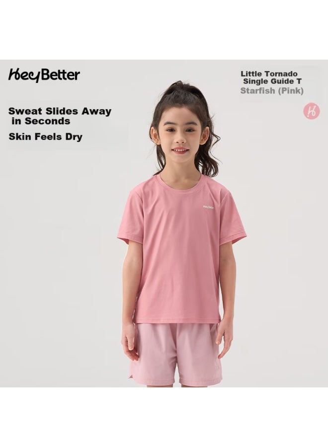 Heybetter Children'S Small Whirlwind One-Way Moisture-Wicking T-Shirt, Sports Sweat-Absorbing, Starfish (Pink), 130 - Image 1