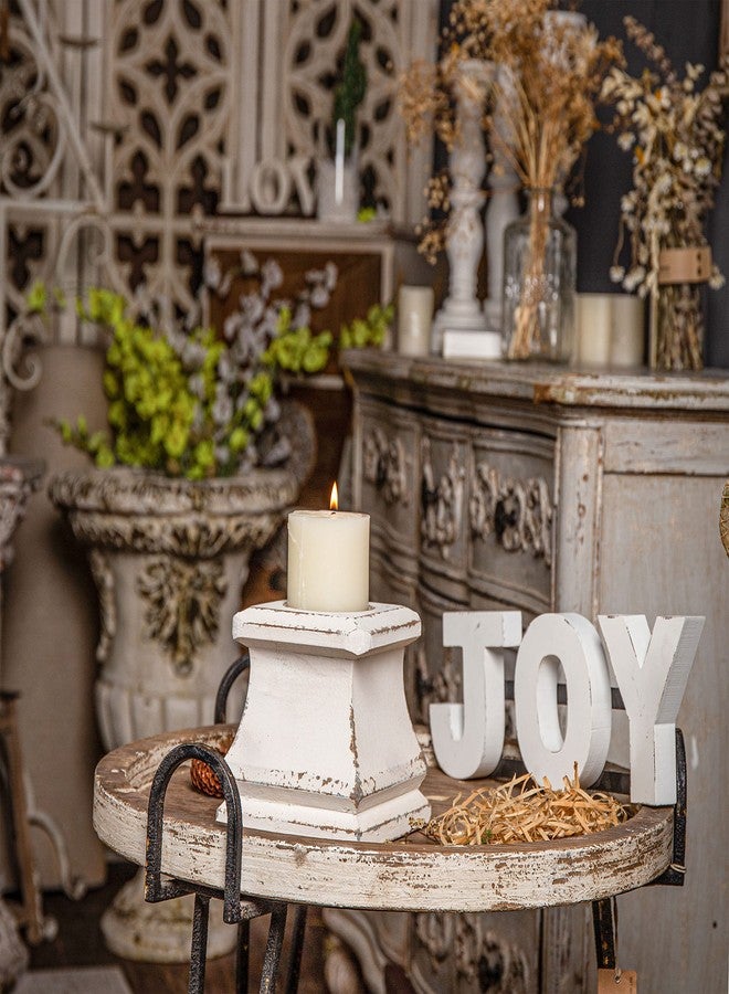 Sofe Shabby Farmhouse Wooden Pillar Candle Holders,Handmade Square White Candle Holder,Rustic Candle Holder for Pillar Candle, Small Candle Holders for Table Centerpiece Holiday Wedding Home Decoration - Image 2