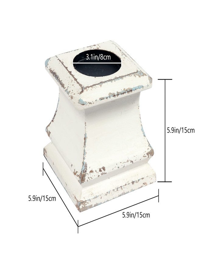Sofe Shabby Farmhouse Wooden Pillar Candle Holders,Handmade Square White Candle Holder,Rustic Candle Holder for Pillar Candle, Small Candle Holders for Table Centerpiece Holiday Wedding Home Decoration - Image 5